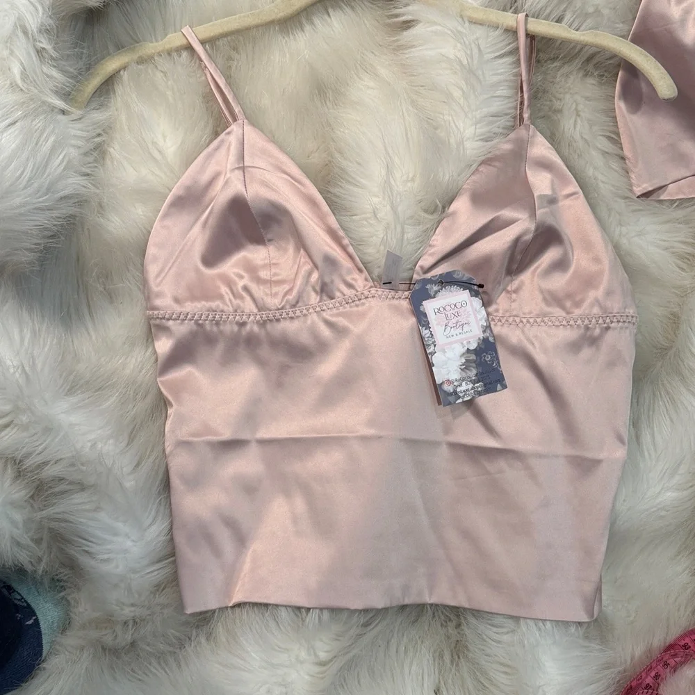 Satin Blush Bralette camisole adjustable straps stretch soft‎ shimmer sz S or M